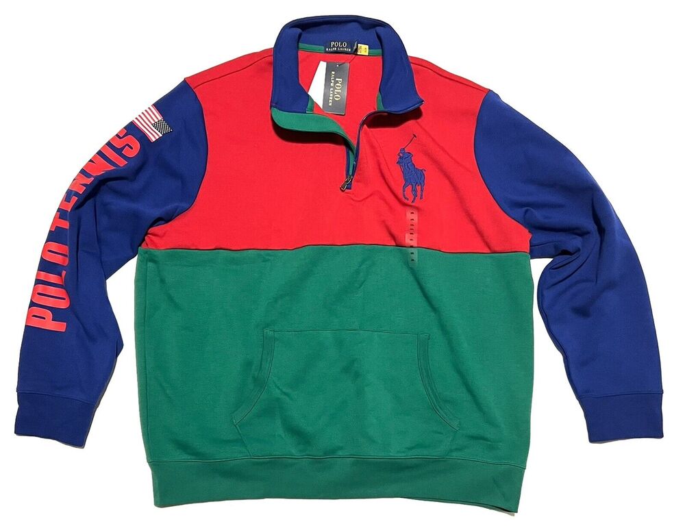 Polo Ralph Lauren Tennis 1/4-Zip Pullover Jacket Flag Mens Sze 2XL BIG PONY